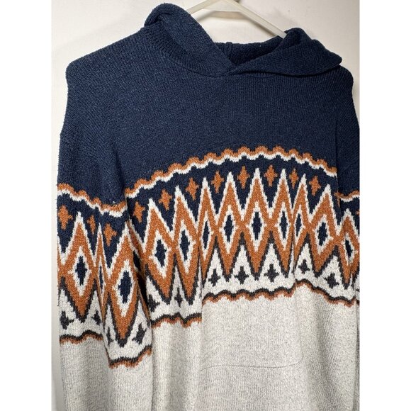 OLD NAVY Patterned Pullover Sweater Hoodie Fair Isle Winter Blue Orange Medium - Picture 2 of 6